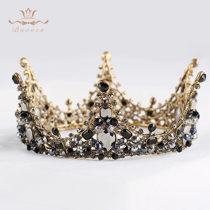 

New Brides Top Quality Baroque Black Tiara Crown Black Crystal Hairbands Wedding Hair Accessores