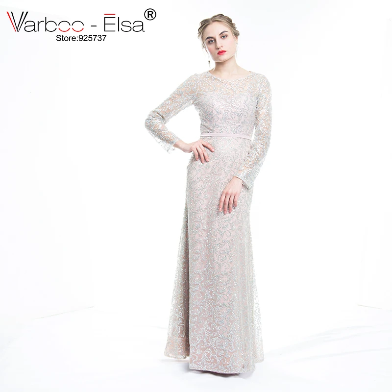 VARBOO_ELSA/ Новое поступление, блестящее вечернее платье с блестками, длинный съемный шлейф, Длинное нарядное платье с рукавом, мусульманское платье для выпускного вечера в арабском стиле