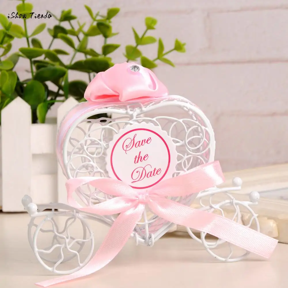 

ISHOWTIENDA New 1PC 11*10*3cm Candy Boxes Romantic Carriage Sweets Chocolate Box Wedding Party Favors Candy Boxes