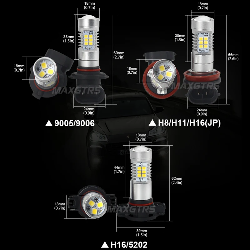 Автомобисветильник светодиодные лампы MAXGTRS H8 H11 H16 EU 9005 HB3 9006 HB4 2 шт. с чипом 2835