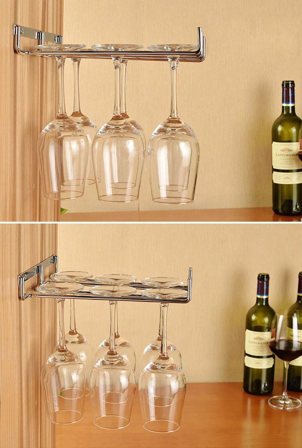 Подвесной металлический стеллаж для вина, серебряный/золотой бар, одиночный/двойной стеллаж для вина, бокал, стеклянная бутылка бокал, перевернутый держатель KC0026
