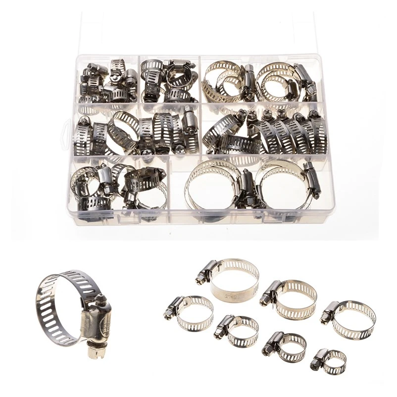 50Pcs Stainless Steel Drive Hose Clamp Tri Clamp Adjustable Fuel Line Pipe Worm Gear Clip Clamp Tube Fastener Spring Clip Kit