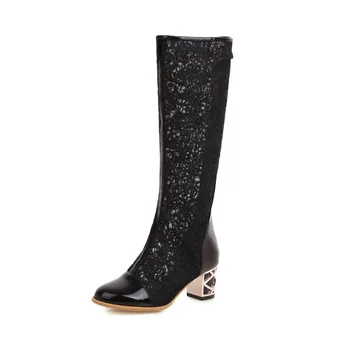 

Spring and summer 2019 new thick heel with high tube breathable boots women 32-48