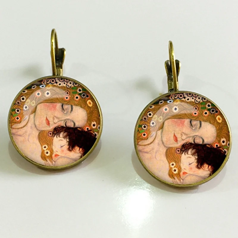 bronze15 Классические серьги Gustav Klimt The Kiss, ювелирные изделия, винтажные 18 мм круглые стеклянные куполообразные серьги для женщин, ювелирные изделия, Прямая - Окраска металла: bronze15