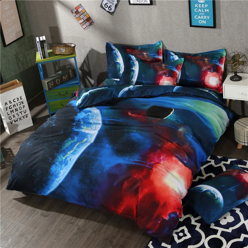 2017 Blue Starry Galaxy Bedding Set 3D Kids Luxury Bed Covers King Size