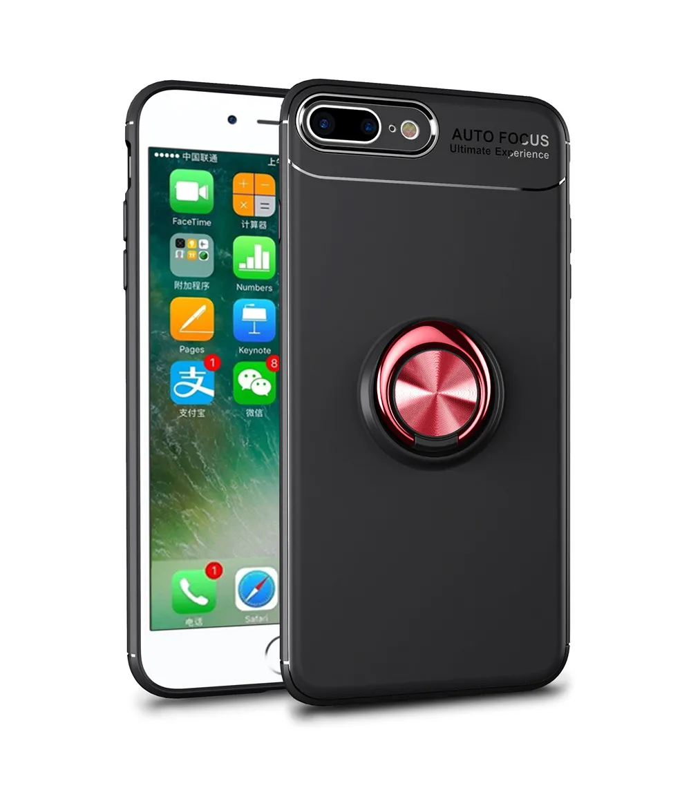 Для iPhone 6 6s 7 8 Plus X Xs чехол для MAX XR красочные металлические магнитные кольца держатель Мягкий Силиконовый ТПУ Роскошный чехол для iPhone 5 5S se - Цвет: Black Red