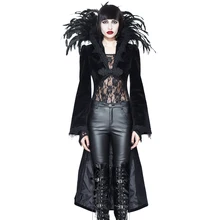 Готический куртка Для женщин пикантные черные сапоги пальто темно-дьявол стенд перья куртки Асимметричный Длина осень-зима плотные пальто Новые