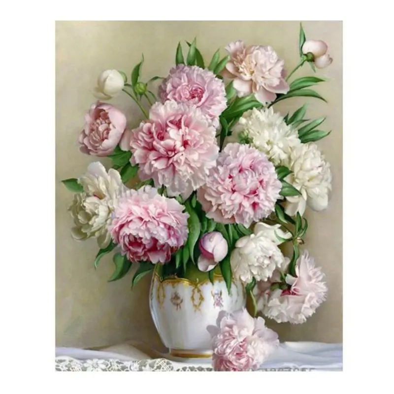

5D Round Drill Peony Modern Home Decoration Diy Diamond Painting Peony Floral Needlework Full Diamond Embroidery Painting
