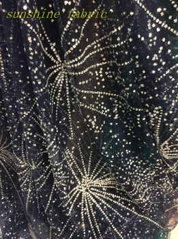 

Navy blue glitter lace fabric on sale glitter mesh material for evening dress