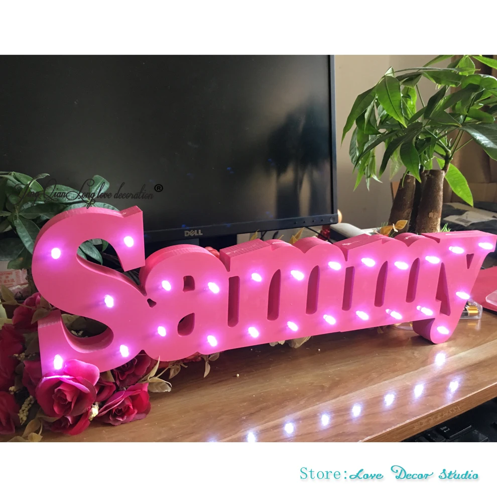 Pink Baby name Bespoke luxury gift Light up letters