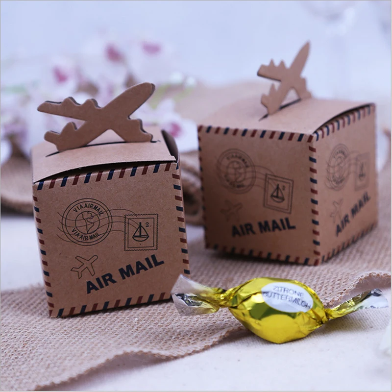 100 Pcs Retro Vintage Gift Boxes Wedding Favors "Air Mail" Plane