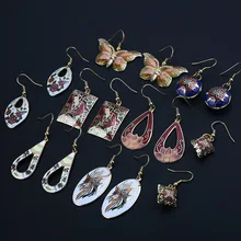 Красочная китайская перегородчатая эмаль, эмалевые серьги, высокое качество, этническое традиционное ремесло, Женские Ювелирные серьги,, 10 пара/лот