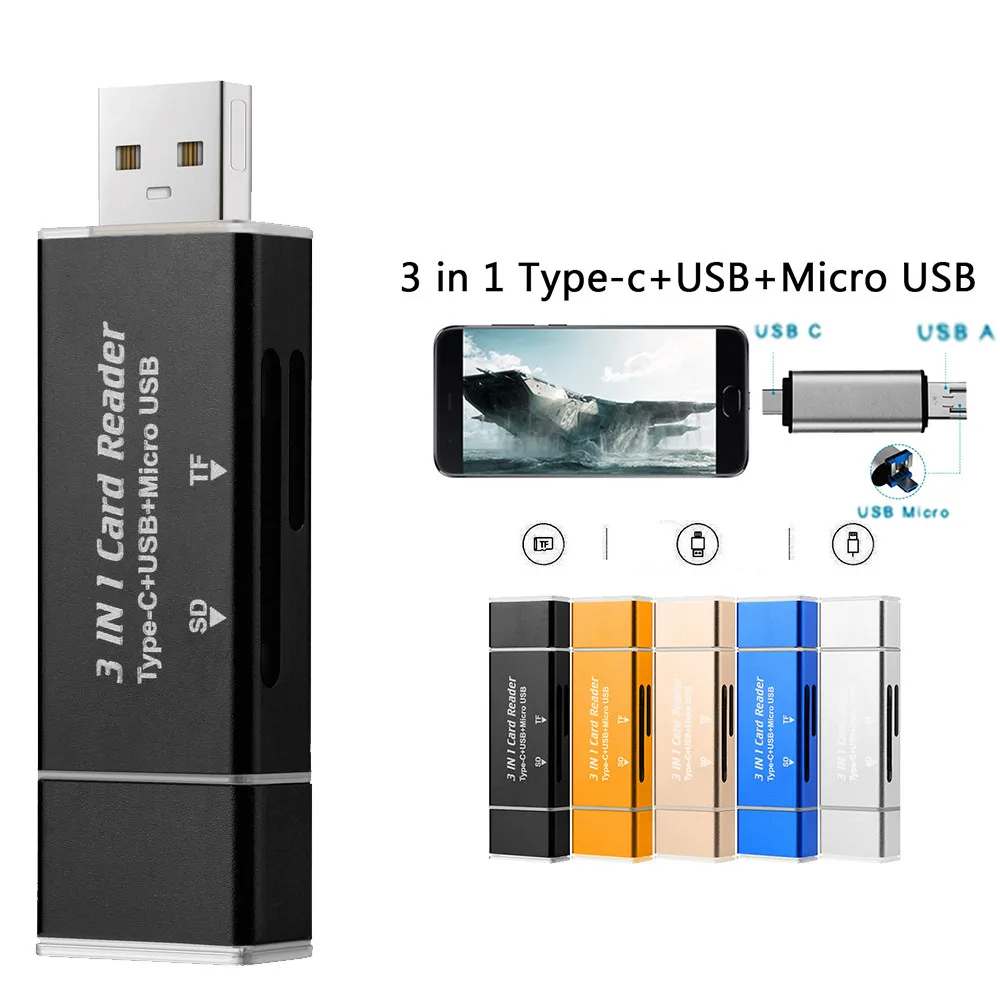 VOBERRY 3 дюйма 1 Тип C порт USB A порт Micro USB кардридер адаптер для системы type-C Android Jack