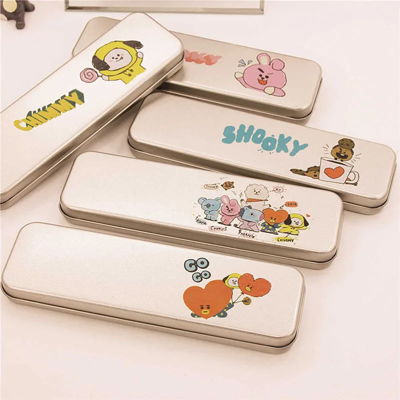 

Kawaii Cartoon Middle Size Metal Pencil Box Korea Super Star Stationery Variant Bangtanboys Pencil Cases Pencil Bag Stationery