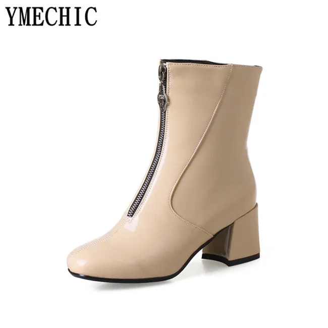 Женские лакированные ботильоны YMECHIC из искусственной кожи белые черные винно