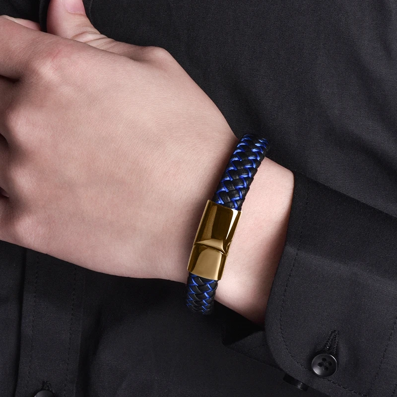 Mozo Fashion подвеска плетеный кожаный браслет мужские браслеты ручной работы Мода Нержавеющая сталь застежка мужской браслет на запястье