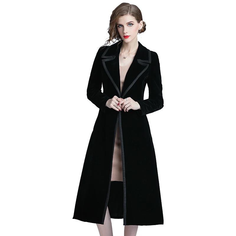 New Winter Designer Women Elegant Vintage Wrap Black Velvet Coat Thick ...