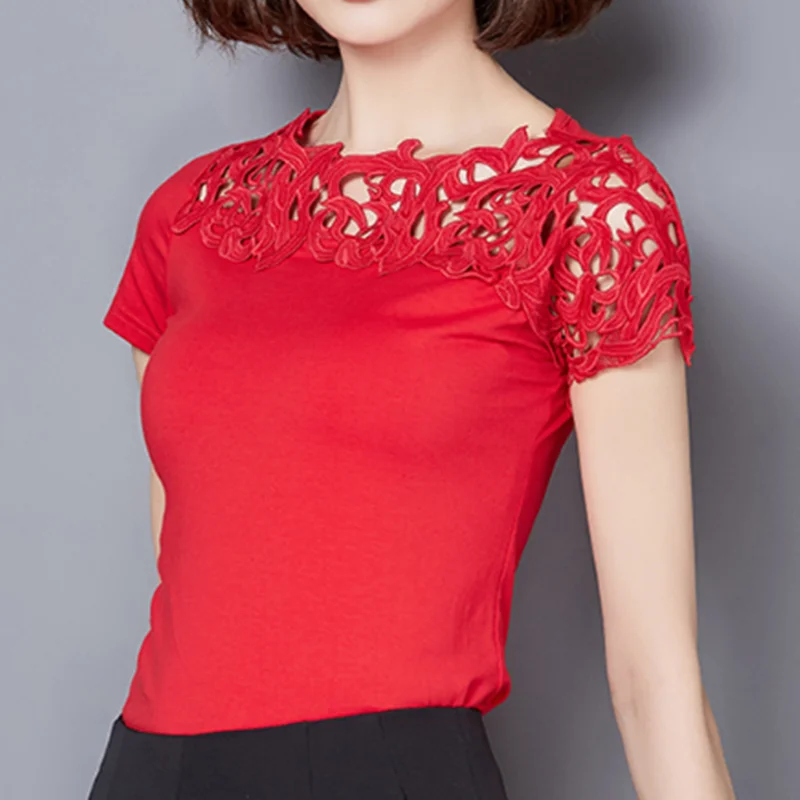 

Women Blouses Korean Women Lace Floral Shirts Plus Size Tops Fashion Women Hollow Out Print Blouses Female Tees Top Women Shirts
