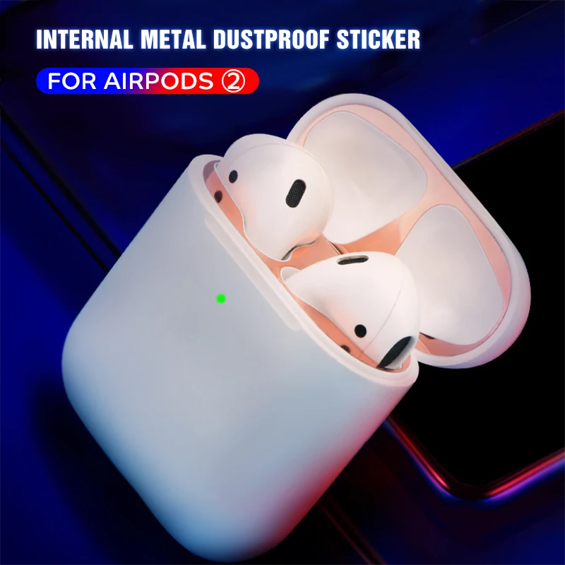 Металлическая Пылезащитная наклейка для Airpods 2, защитная наклейка для Apple, гарнитура для Airpods, зарядная коробка, чехол, оболочка