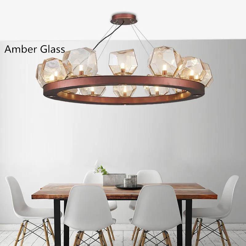 RH American Lustre Copper Color Led Pendant Light Lustre Glass Shades Pendant Lamp For Living