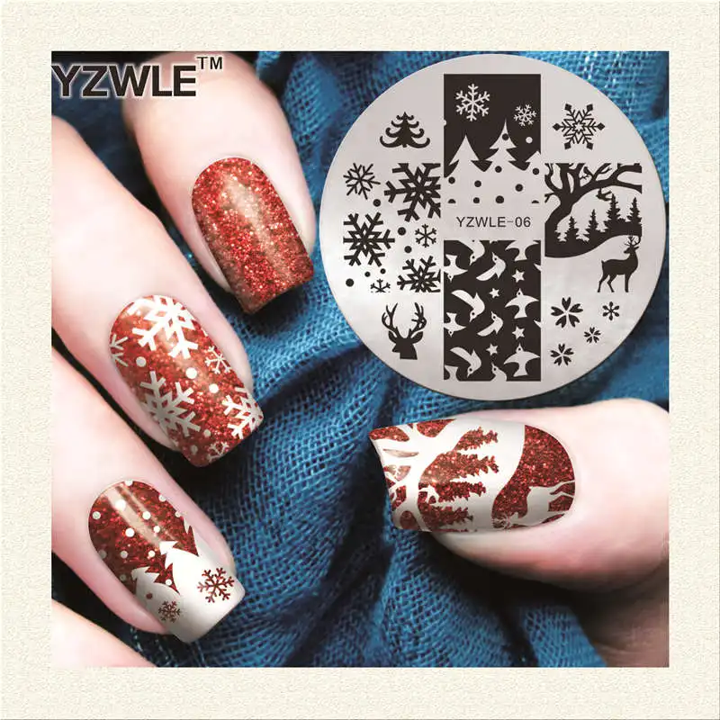 

YZWLE 1 Sheet Stamping Nail Art Image Plate, 5.6cm Stainless Steel Template Polish Manicure Stencil Tools (YZWLE-06)