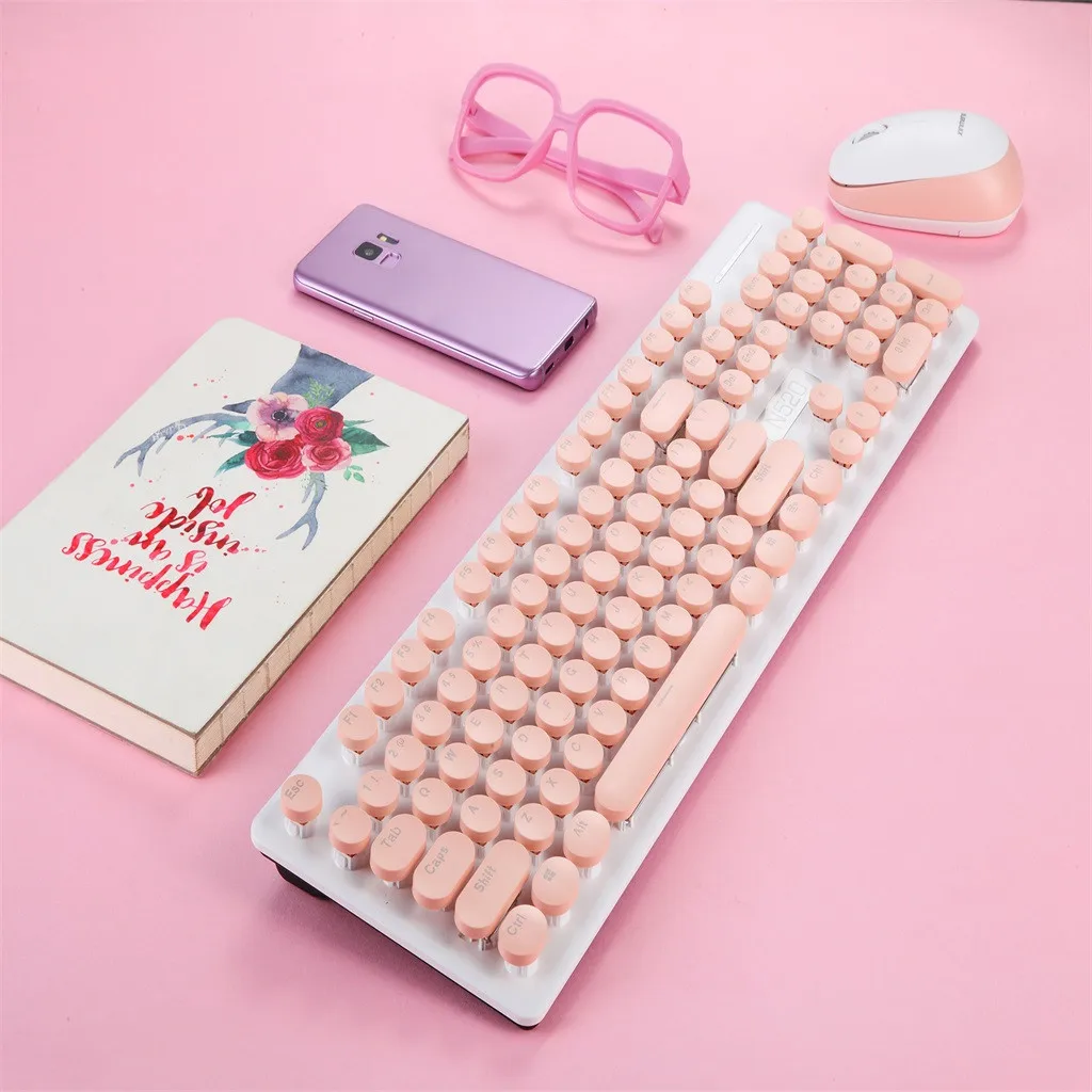 

Gaming Wireless Keyboard Mouse Combos Steampunk 104 Keys 2.4Ghz Wireless USB Waterproof Mechanical Feeling For Desktop Laptop