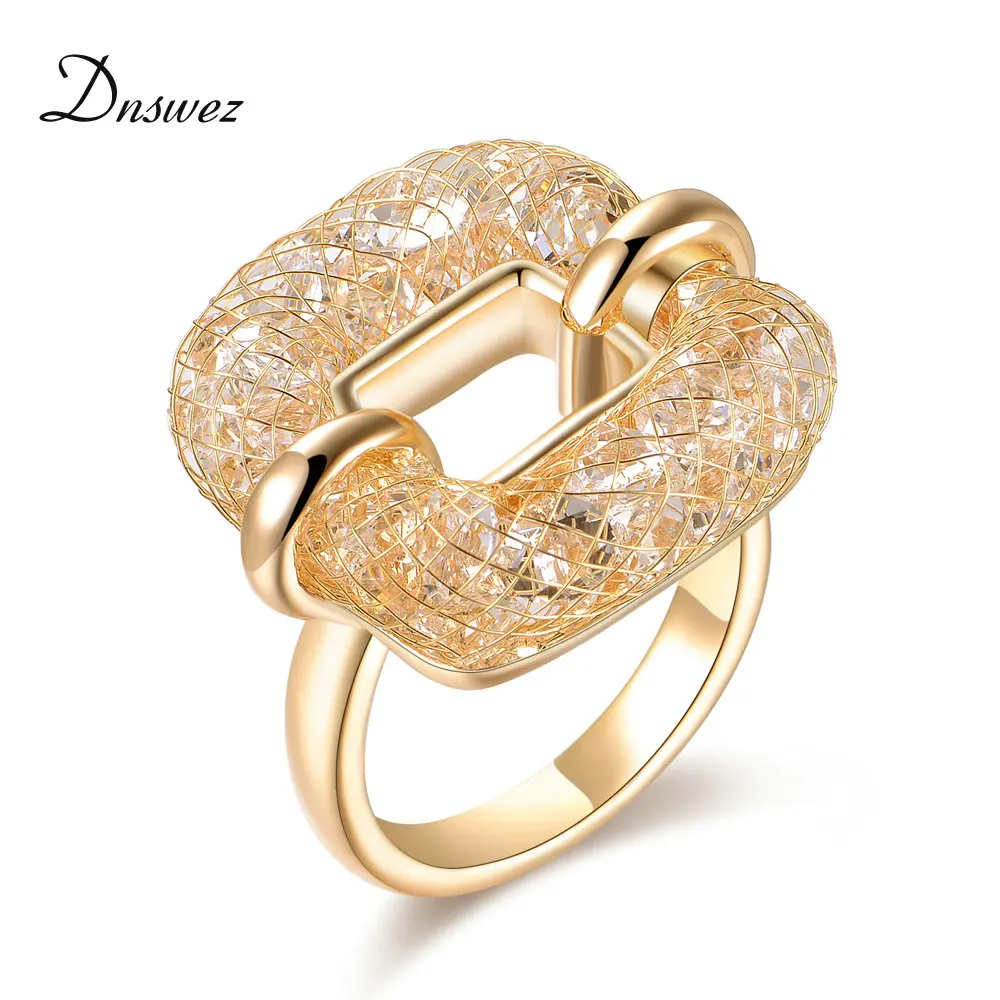 

Dnswez New Arrival Rose Gold Color Mesh Austrian Crystal Rings Women Girl Party Cocktail Ring Fashion Jewelry Gift R1218