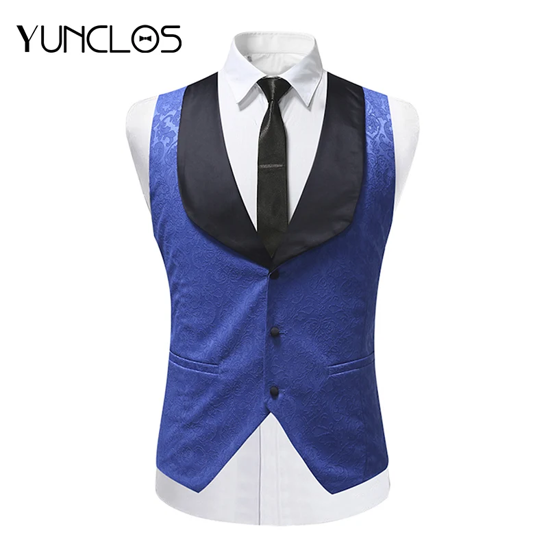YUNCLOS 2019 Shawl Collar Mens Suit Vest Fashion Wedding Party Men Slim Fit Vests And Waistcoat