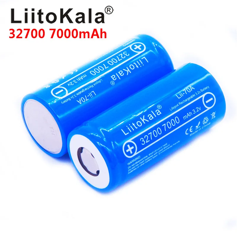 10pcs LiitoKala 32700 cells lifepo4 7000 mah 3.2 V rechargeable battery with flat top LiFePO4 for flashlight 32700 battery 6500