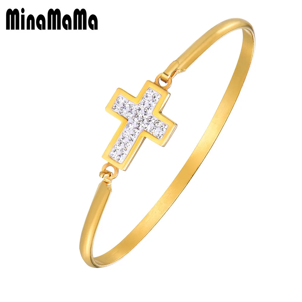 Catholic Bracelets Christ Stainless Steel Crystal Rhinestones Cross