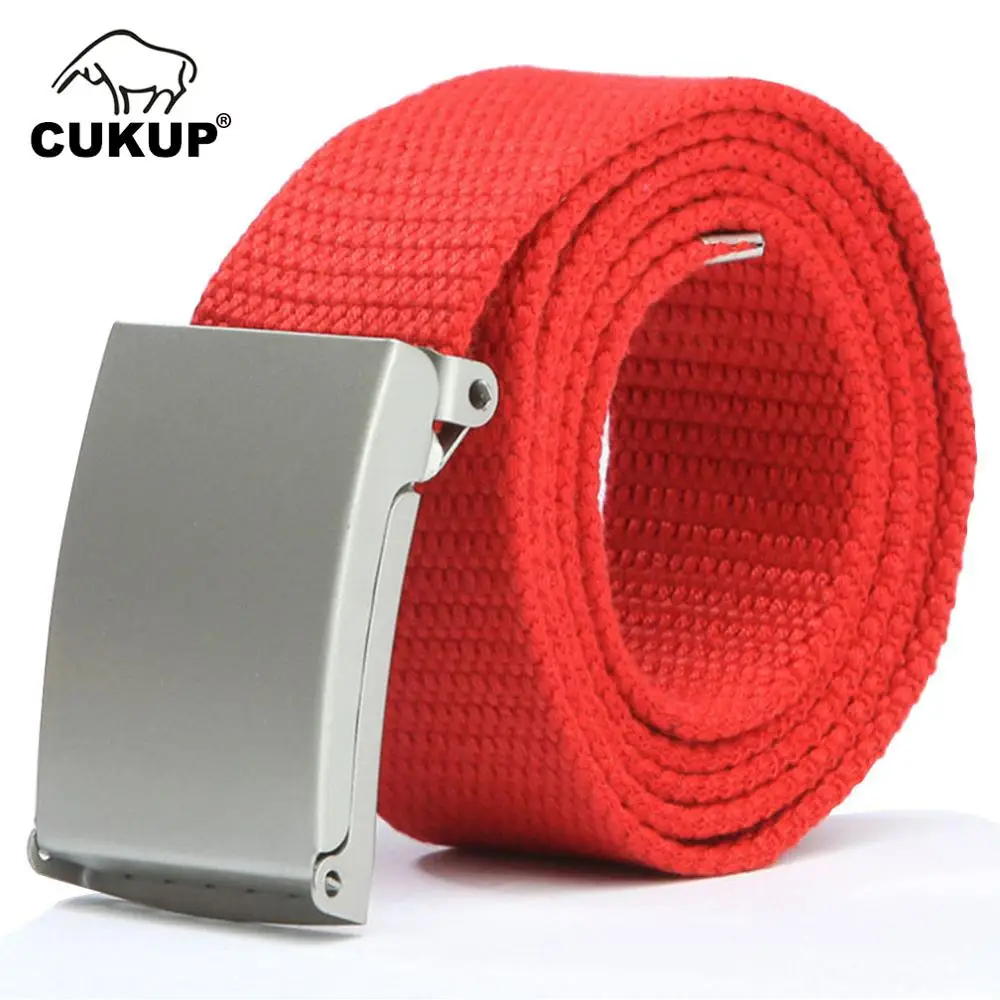 

CUKUP Fashion Unisex Designer Automatic Buckle Metal Quality Canvas Belt Jeans Accessories for Men Many Colours Optional CBCK018