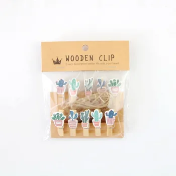 

10 pcs/lot Succulent plants Wooden Clip Photo paper Clothespin Craft Clips Party Decoration Clip with Hemp Rope