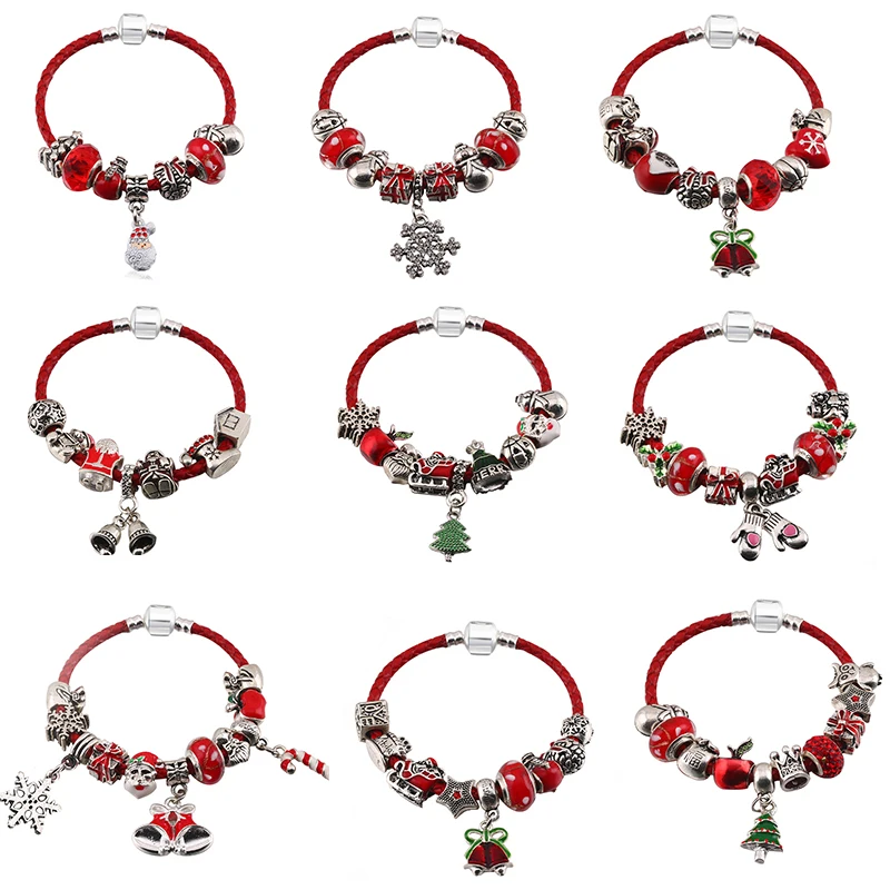 BAOPON Рождество микс Стиль Красный Кристалл бусины Шарм браслеты подходят DIY кожа бренд браслеты и браслеты Femme Pulsera