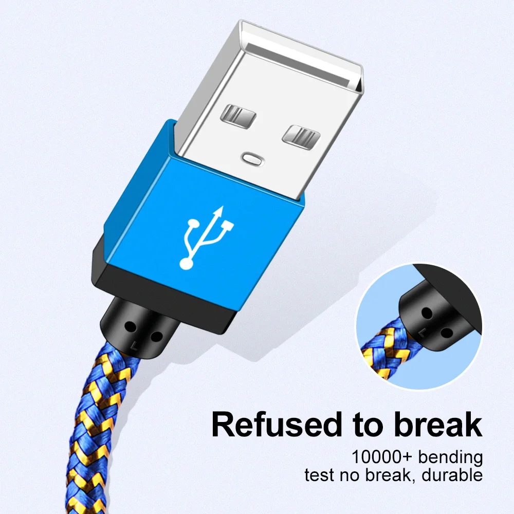 أولاف المصغّر USB كابل 1 m 2 m 3 m سريع شحن النايلون USB مزامنة بيانات الهاتف المحمول الروبوت محول كابل الشاحن ل سامسونج كابل