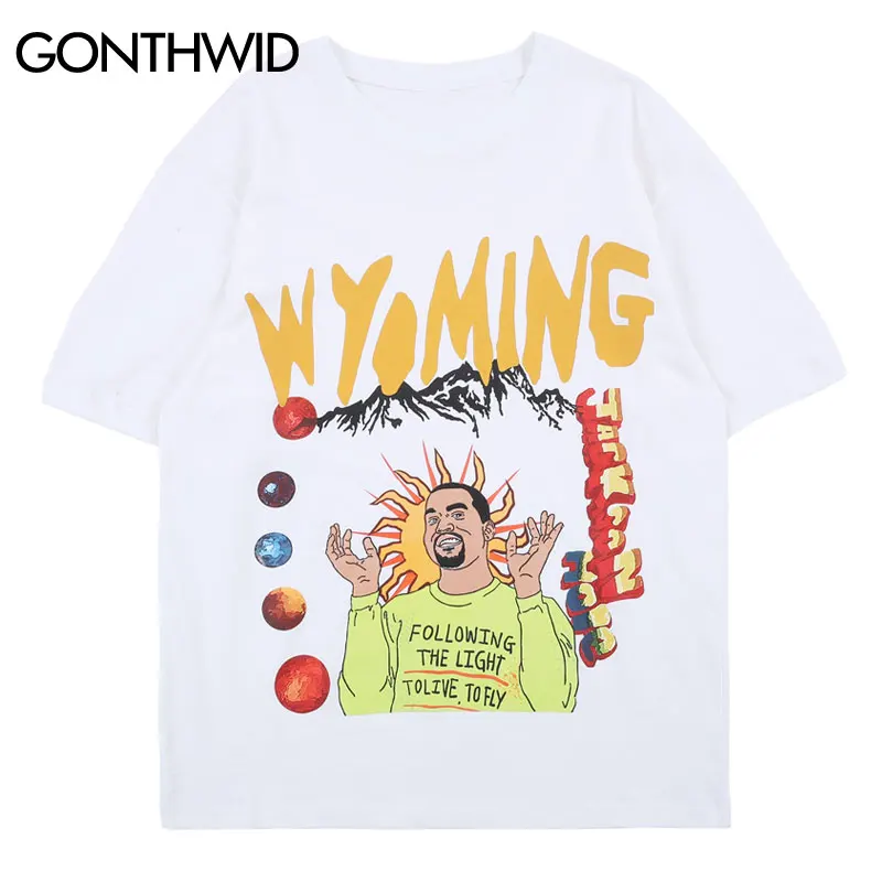 GONTHWID граффити мультфильм Kanye печати уличная футболки для мужчин забавные хип хоп