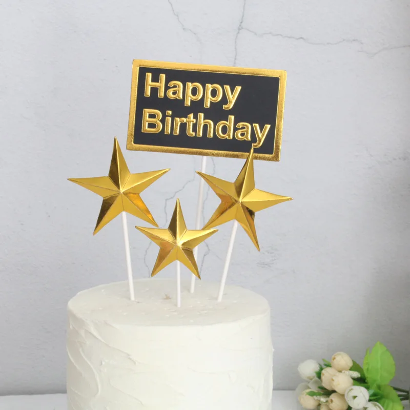 4 шт 6 цветов черный розовый Золотой Звезда Сердце зеркало "с днем рождения" торт Топпер десерт украшения на день рождения прекрасные подарки