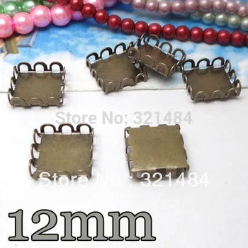 

500pcs Antique bronze Square Lace Edge Earring/Pendant/Bracelet Base Blank Bezel 12mm charm cabochon setting