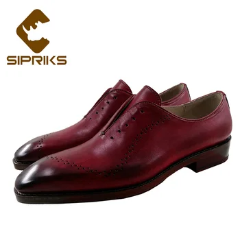 

Sipriks Luxury Brand Mens Sewing Welted Shoes Vintage Carved Leather Oxfords Classic Leather Dress Shoes Mens Suits Gents Shoe