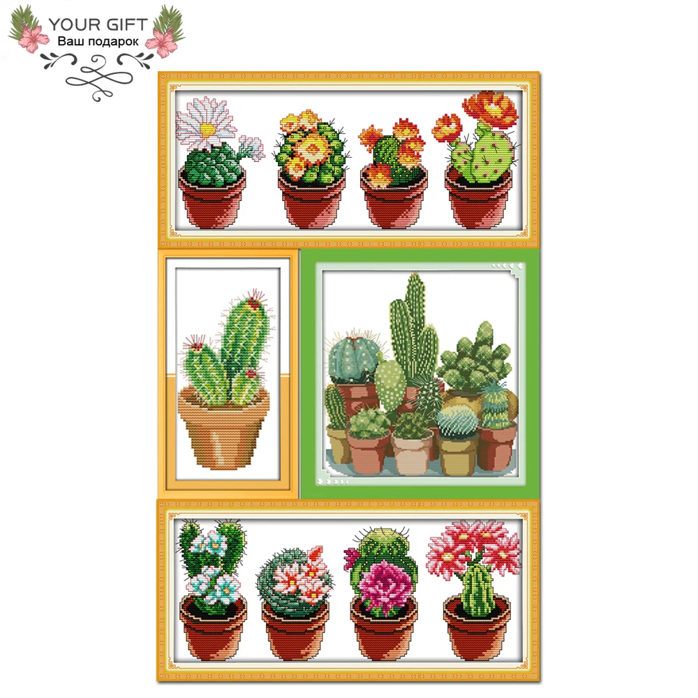 

Joy Sunday Cactuses Home Decoration J165J170(1)J171(2)J217(2) 14CT 11CT Stamped and Counted Patterns dmc Cactuses Cross Stitch