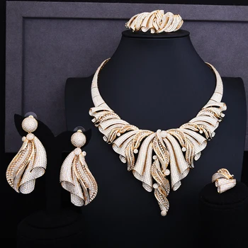

GODKI 92mm Super Luxury Twist Half Of Bowknot Full Micro Cubic Zirconia Women Wedding Dress Choker Necklace Earring Jewelry Set
