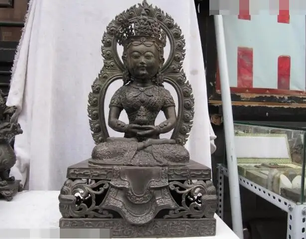 

S06372 18 INCH Tibet Fane 100% Pure Bronze Bodhisattva Guan Yin Amitayus Buddha Statue