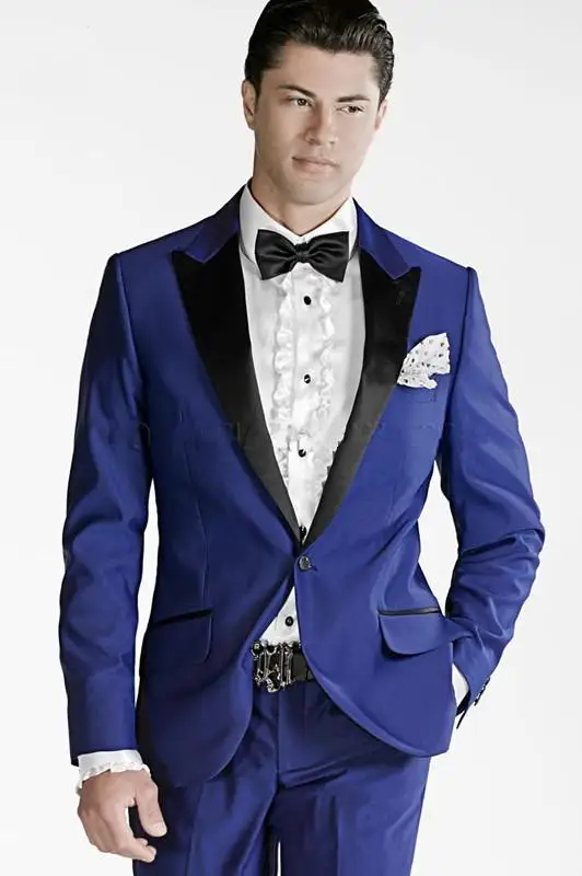 

2015 High Quality Royal Blue Groom Tuxedos Peak Lapel Groomsmen Mens Wedding Suits Clothing Prom Suits ( jacket+Pants+tie)