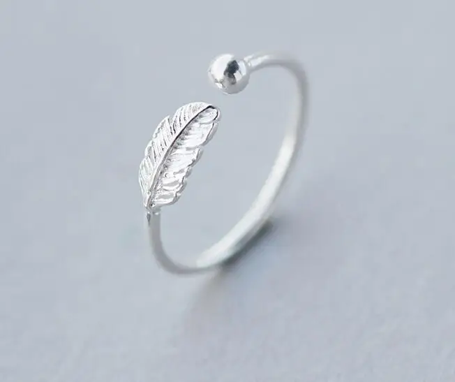 

Real. 925 Sterling Silver Leaf /Bird feather Ring adjustable 925-sterling-silver Ring Charm jewelry GTLJ1057