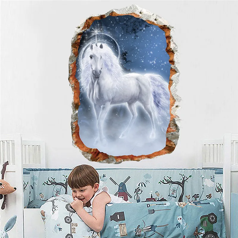 3D окно вид звезды лес мечта Единорог наклейки на стену для детской комнаты девушки спальни окна Детская комната Декор подарок на день рождения