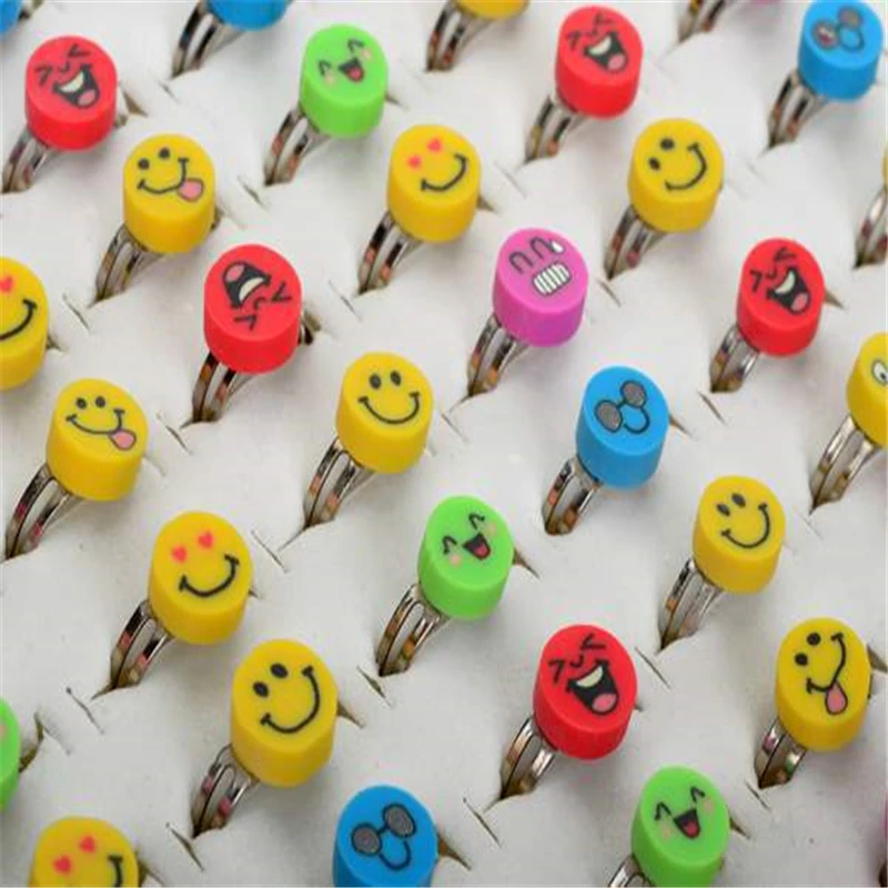 Mixed Colors Polymer Clay Children Kids Flower Finger Rings 10Pcs PINKSEE Lovely Fashion Jewelry For Gift Adjustable ring set finger ring adjustable rings