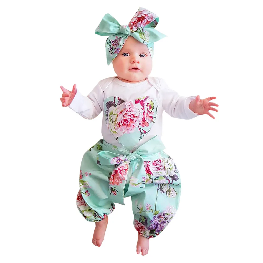 

MUQGEW 3pcs Newborn Baby Girl Clothes Floral Clothes Set Tops+Pants+Headband Outfits Girls Clothing Sets Infant Sweatshirt QZ06