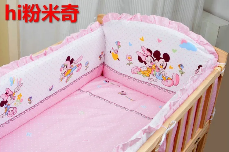 Promotion! 10PCS Mickey Mouse Baby Crib Cot Bedding Set Baby Quilt Bumper Sheet Dust Ruffle (bumper+matress+pillow+duvet)