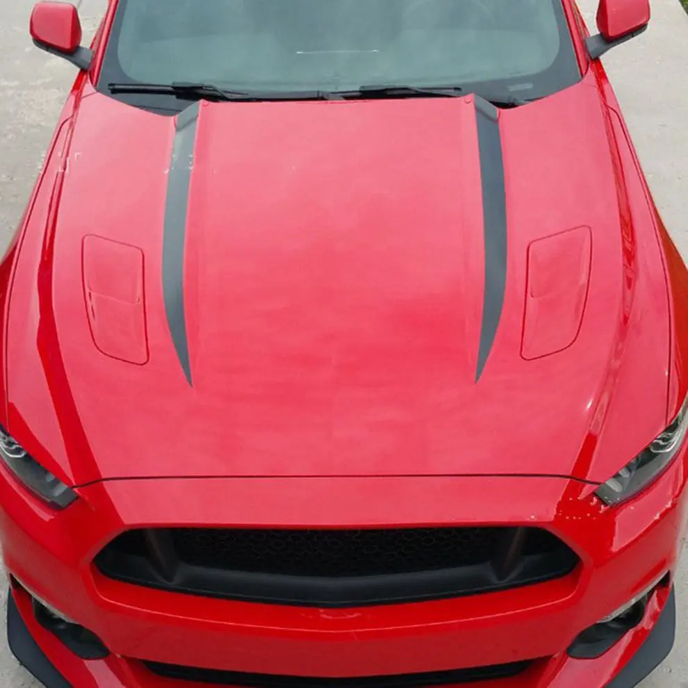 

D-705 Mustang Hood Stripe Vinyl Bumper Sticker Engine Cover Striped Sports Draw Sticker Black