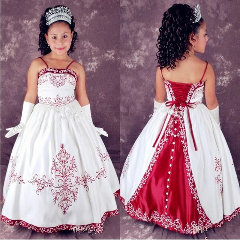 2016 Embroideried Red And White Flower Girl Dresses Children Prom Dress