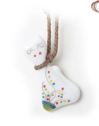 

2014 Fashion Originality Handmade Paiting Lovely Cute Cat Porcelain Knitted Ceramic Pendant Accessories Necklace N2088